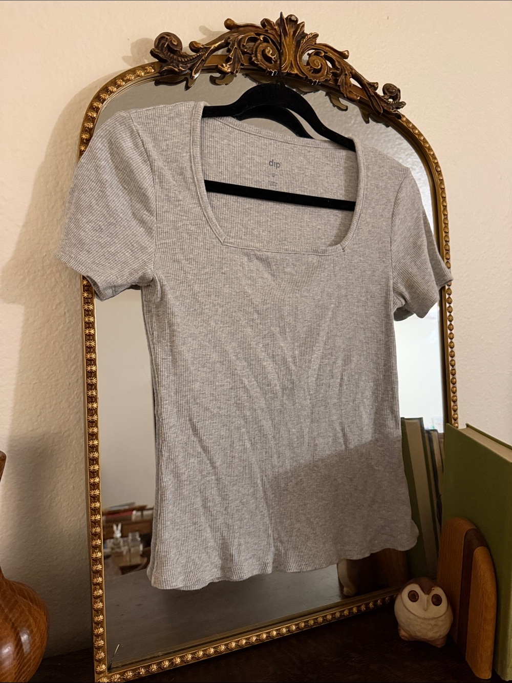 dip Light Gray Ribbed Square Neck Short Sleeve Tee